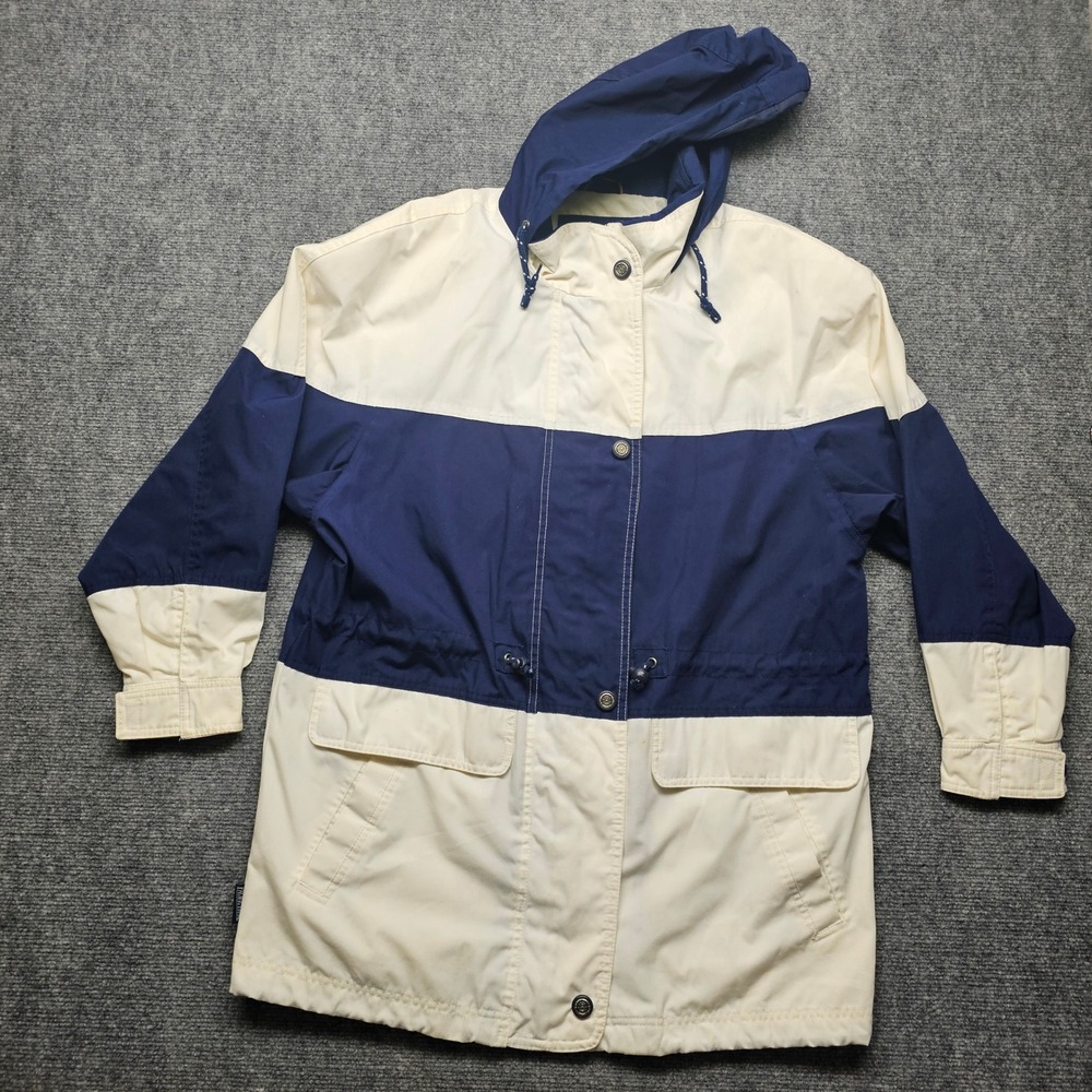 Pacific Trail Vintage Colorblock Hooded Windbreaker Jacket Navy Cream Large